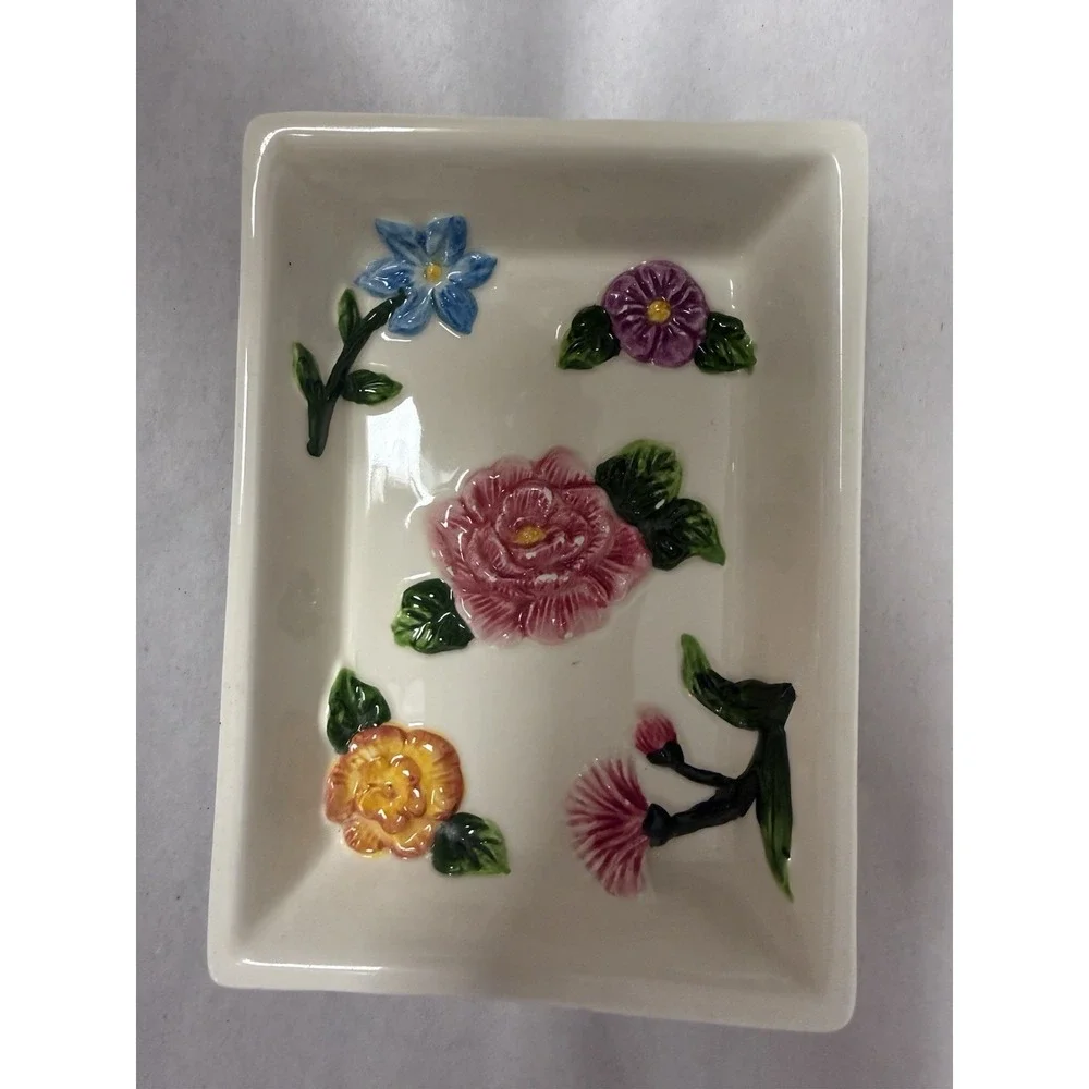 Rare VTG  1999 Debco Floral Ceramic 5 Bowl Serving Tray Platter Set Unused